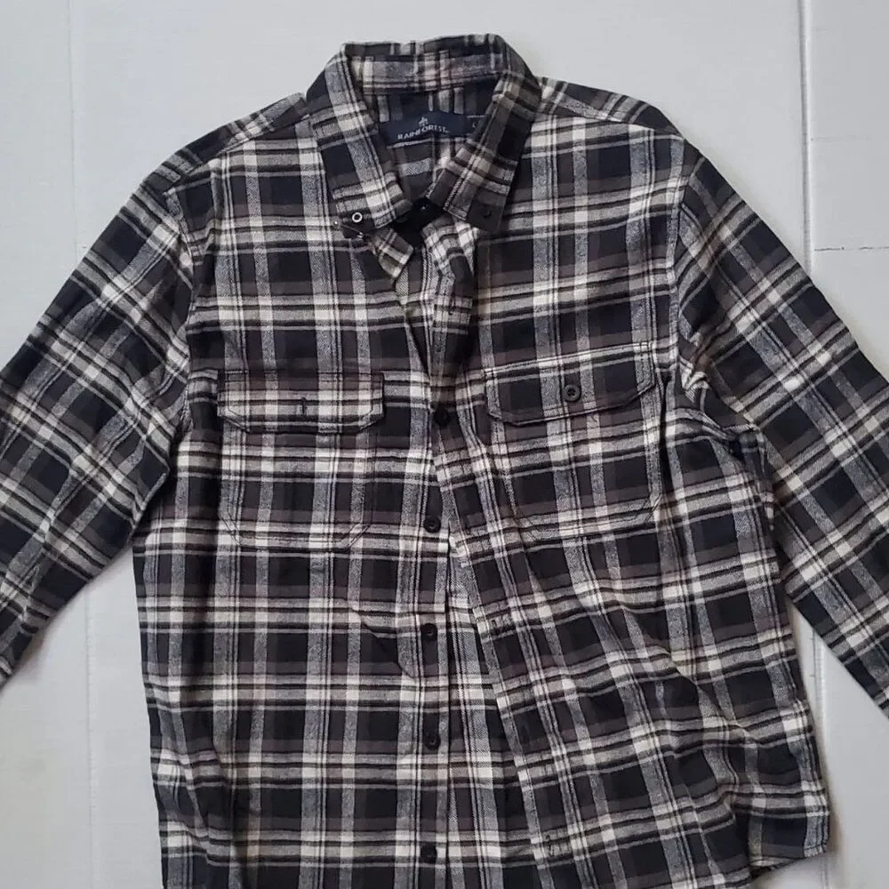 Men Regular Fit Plaid Flannel Long Sleeve Casual Shirt, Charcoal Combo LARGE - Picture 7 of 14